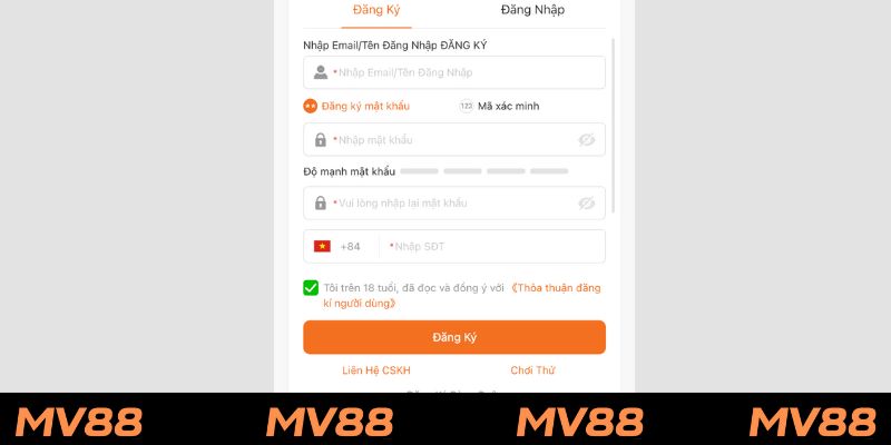 Đăng ký và đăng nhập MV88 đơn giản