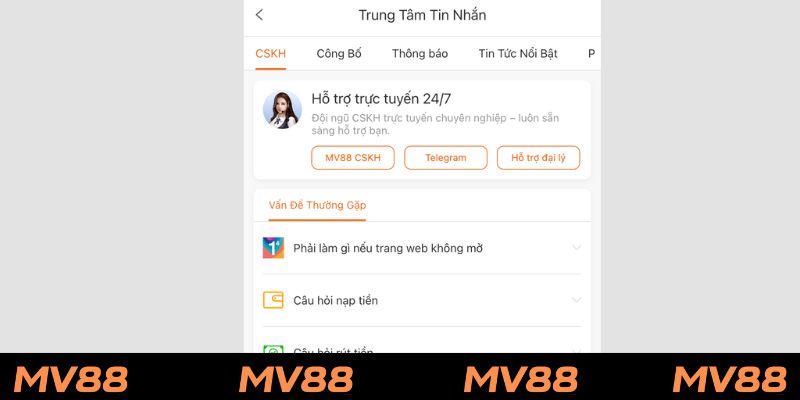 Liên hệ bộ phận CSKH MV88